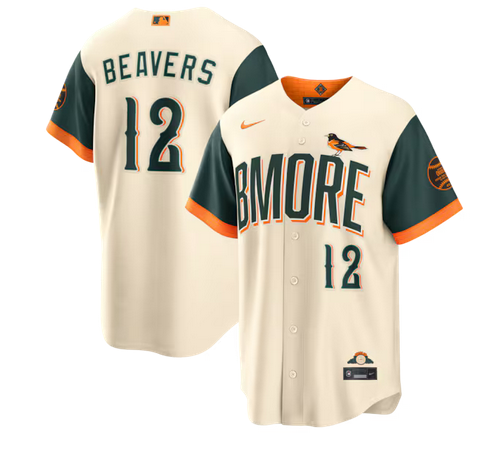 youth Baltimore Orioles #12 Beavers Cream Nike 2026 City Connect Stadium Jersey